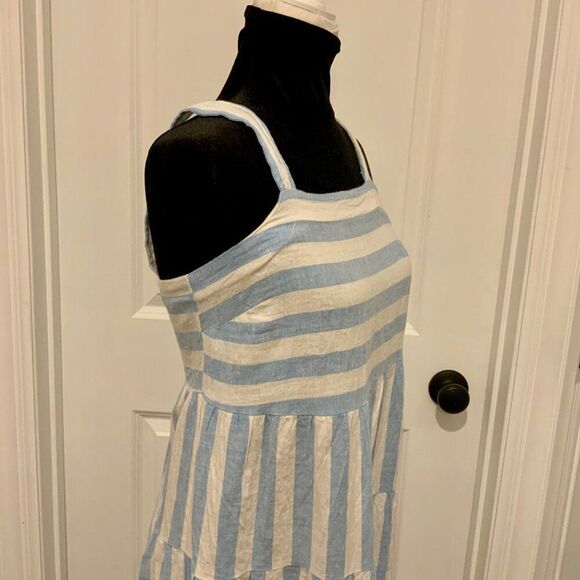 Casa Cabana Blue White Cabana Stripe Linen Blend Smocked Midi Sundress Small - Picture 10 of 12